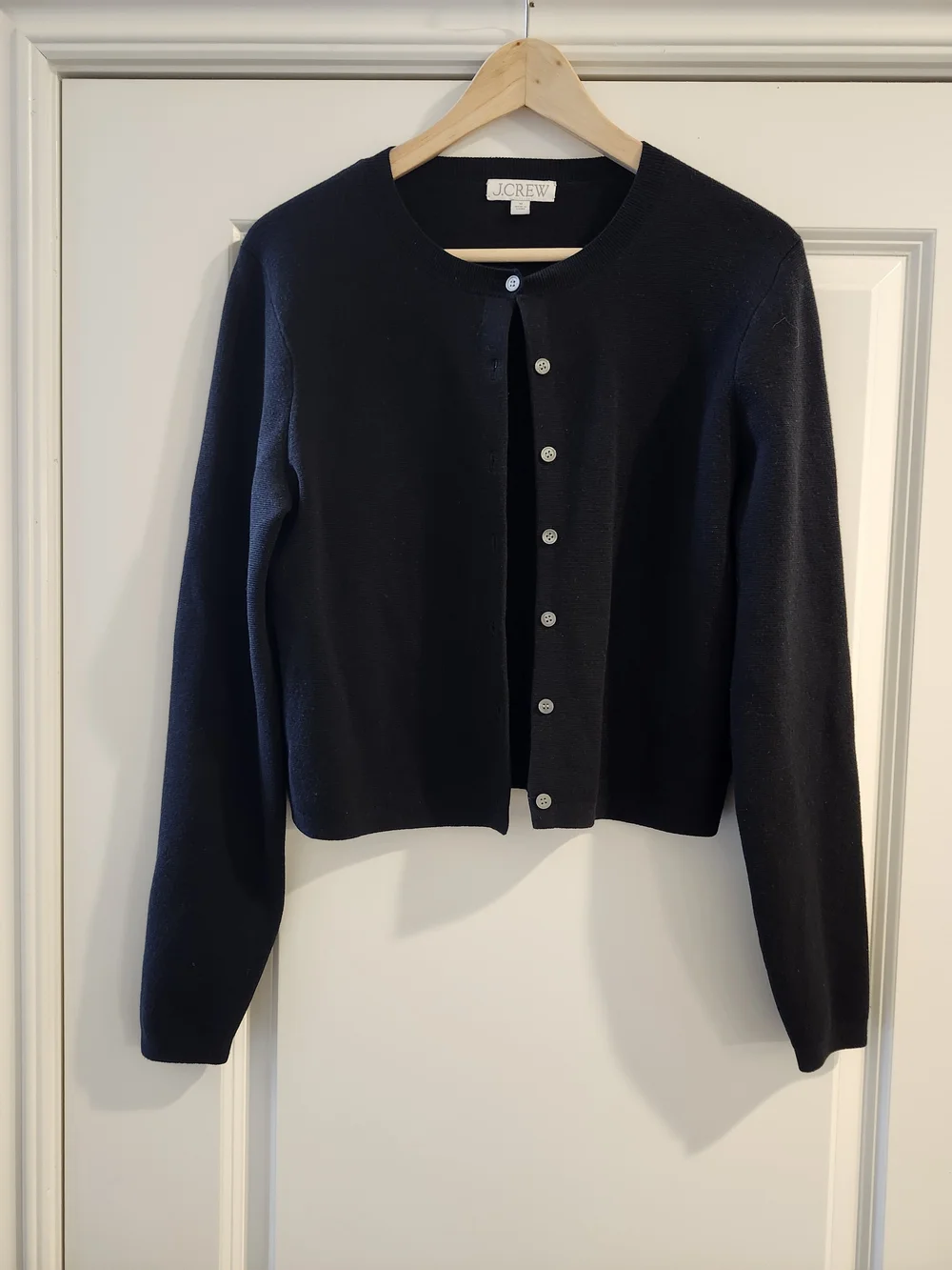 NWOT J.Crew Black TENCEL Lyocell Blend Cropped Crewneck Cardigan M